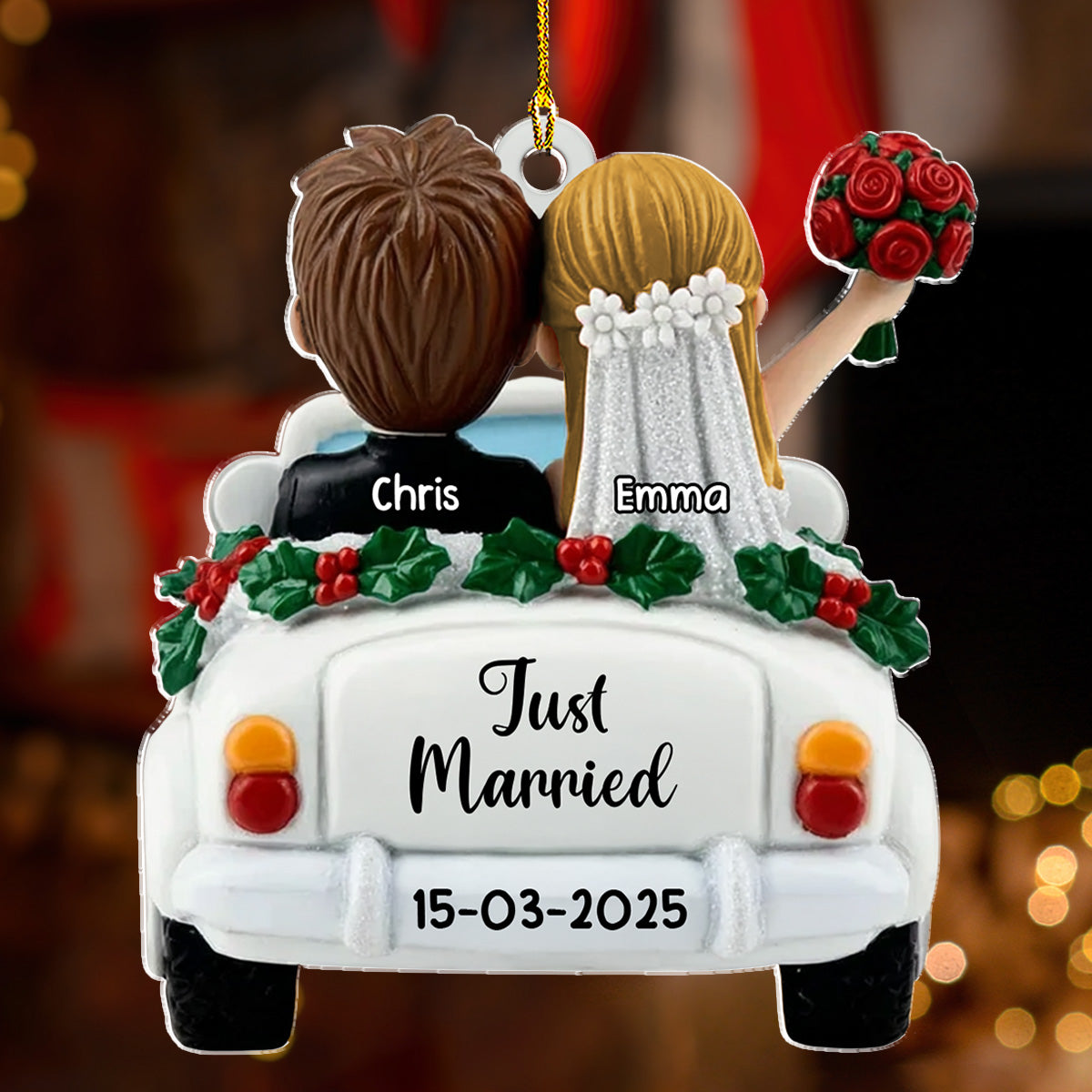 Just Married - Personalized Custom 3D Effect Acrylic Ornament