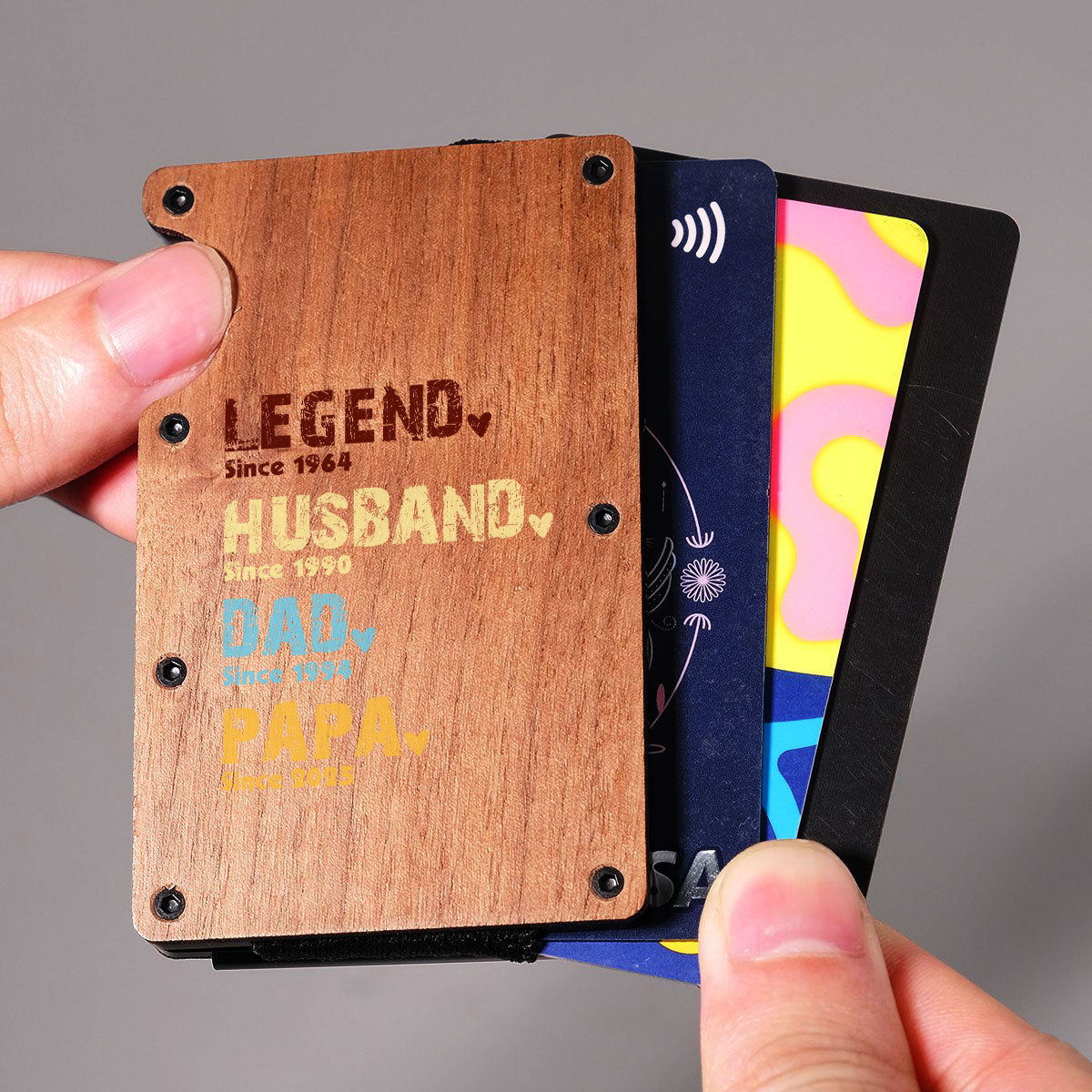 Legend Husband Dad Grandpa - Personalized Custom Wooden Card Holder
