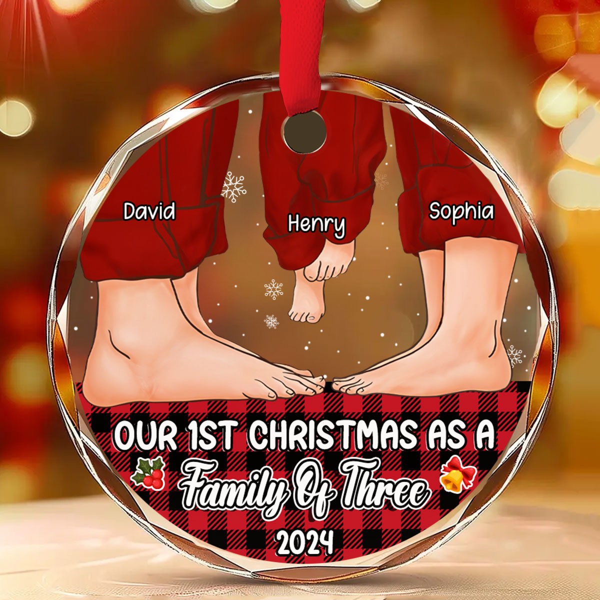 Our First Christmas As A Family - Personalized Custom Glass Ornament