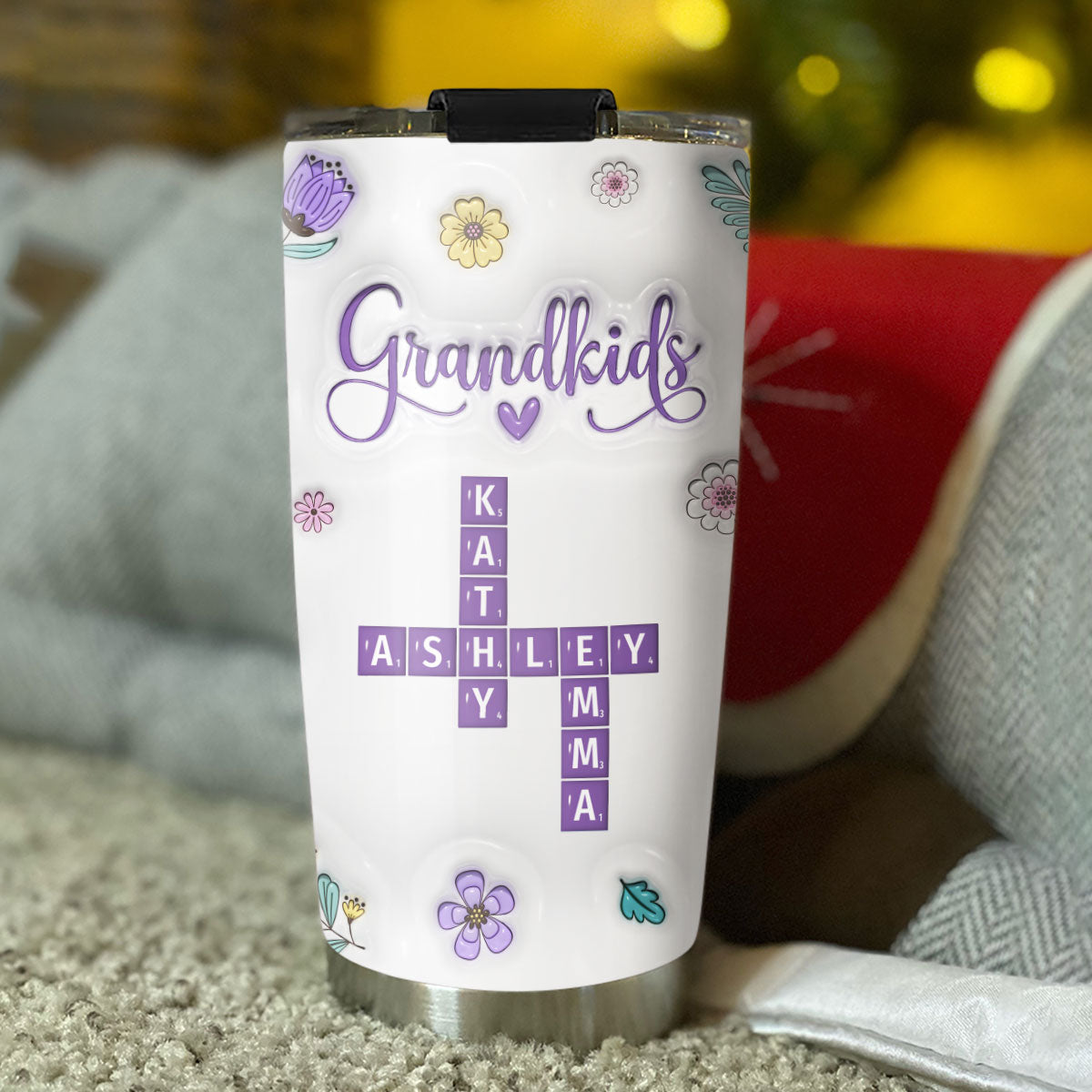 Love My Grandkids Crossword Floral Version - Personalized Custom 3D Inflated Effect Tumbler