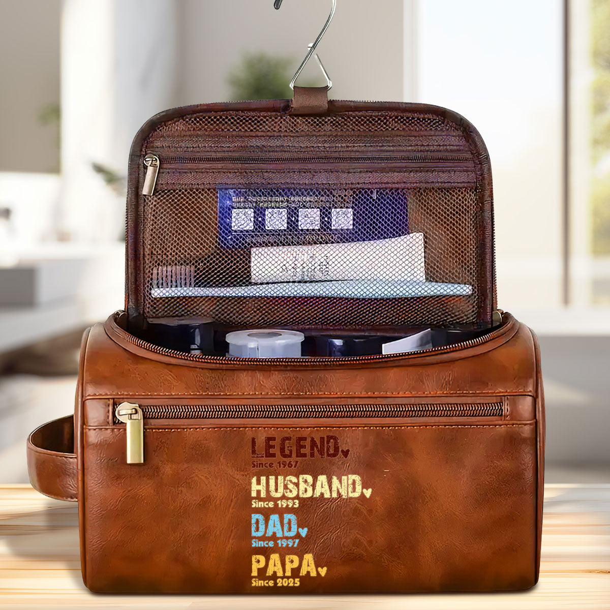 Legend Husband Dad Grandpa - Personalized Custom Leather Toiletry Bag