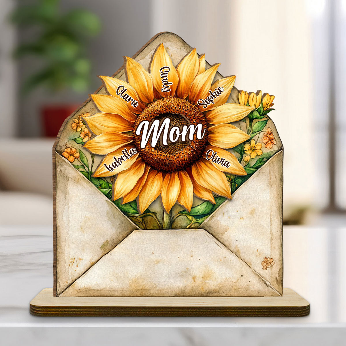 Sunflower Love - Personalized Custom 2-Layer Wood Plaque With Flat Base