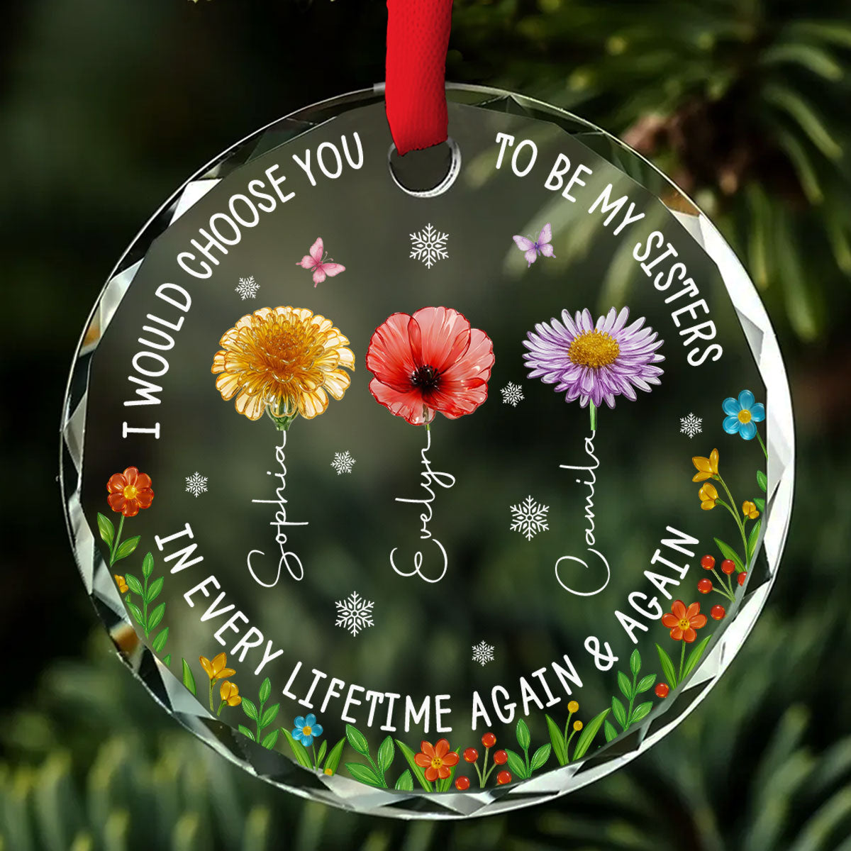 Sisters Are Flowers - Personalized Custom Glass Ornament