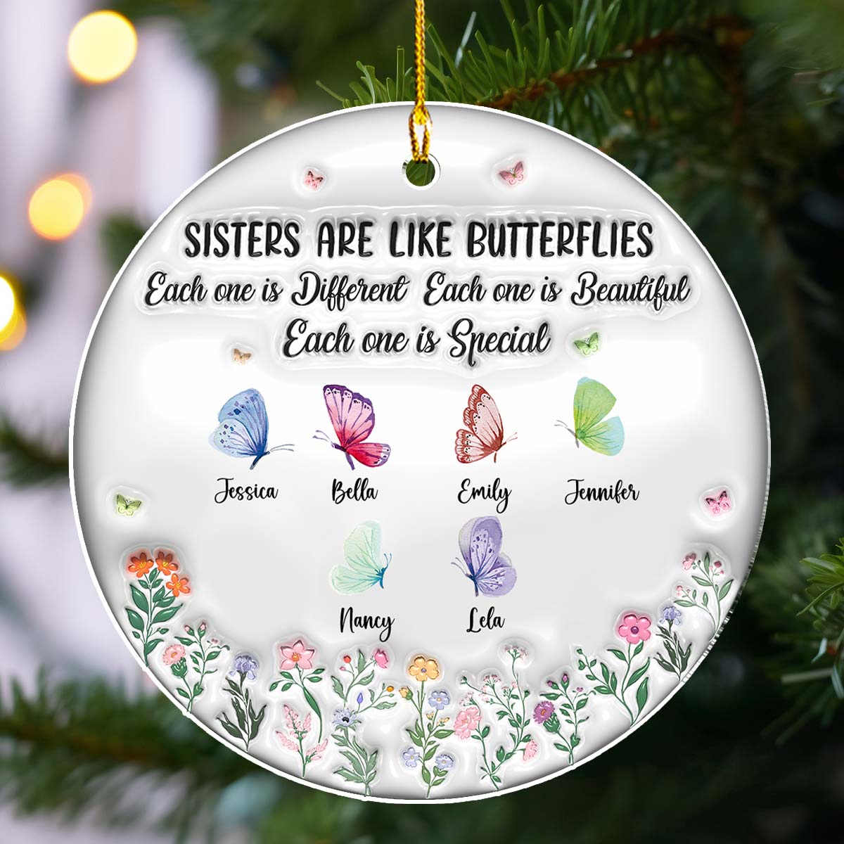 Sisters Bloom Like Butterflies - Personalized Custom 3D Inflated Effect Acrylic Ornament
