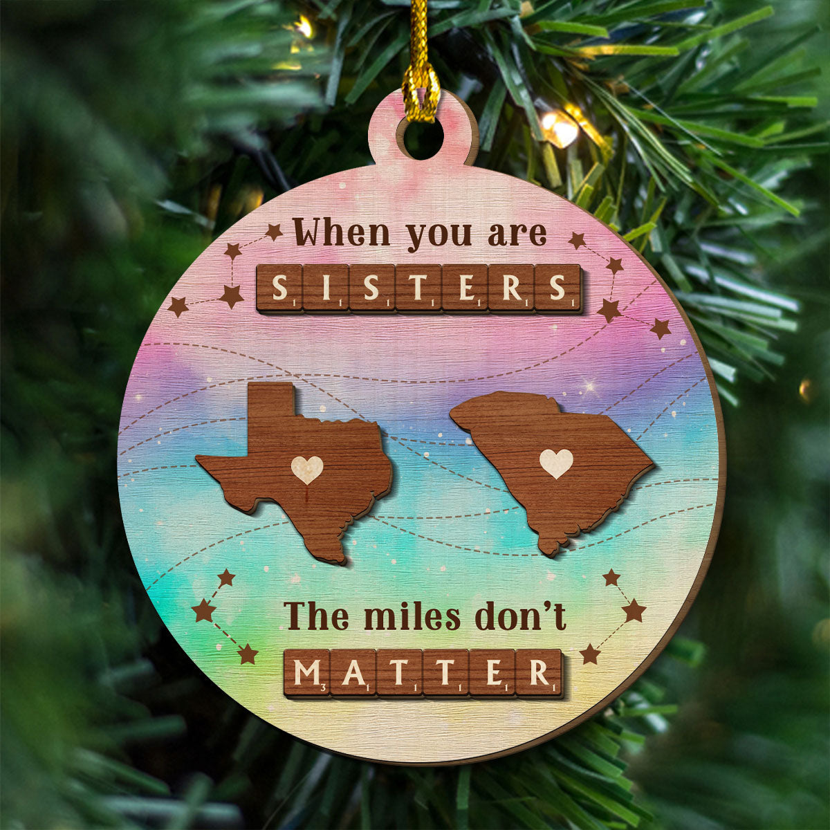 Miles Apart, But Hearts Always Together - Personalized Custom Freeshape 2-Layered Wood Ornament
