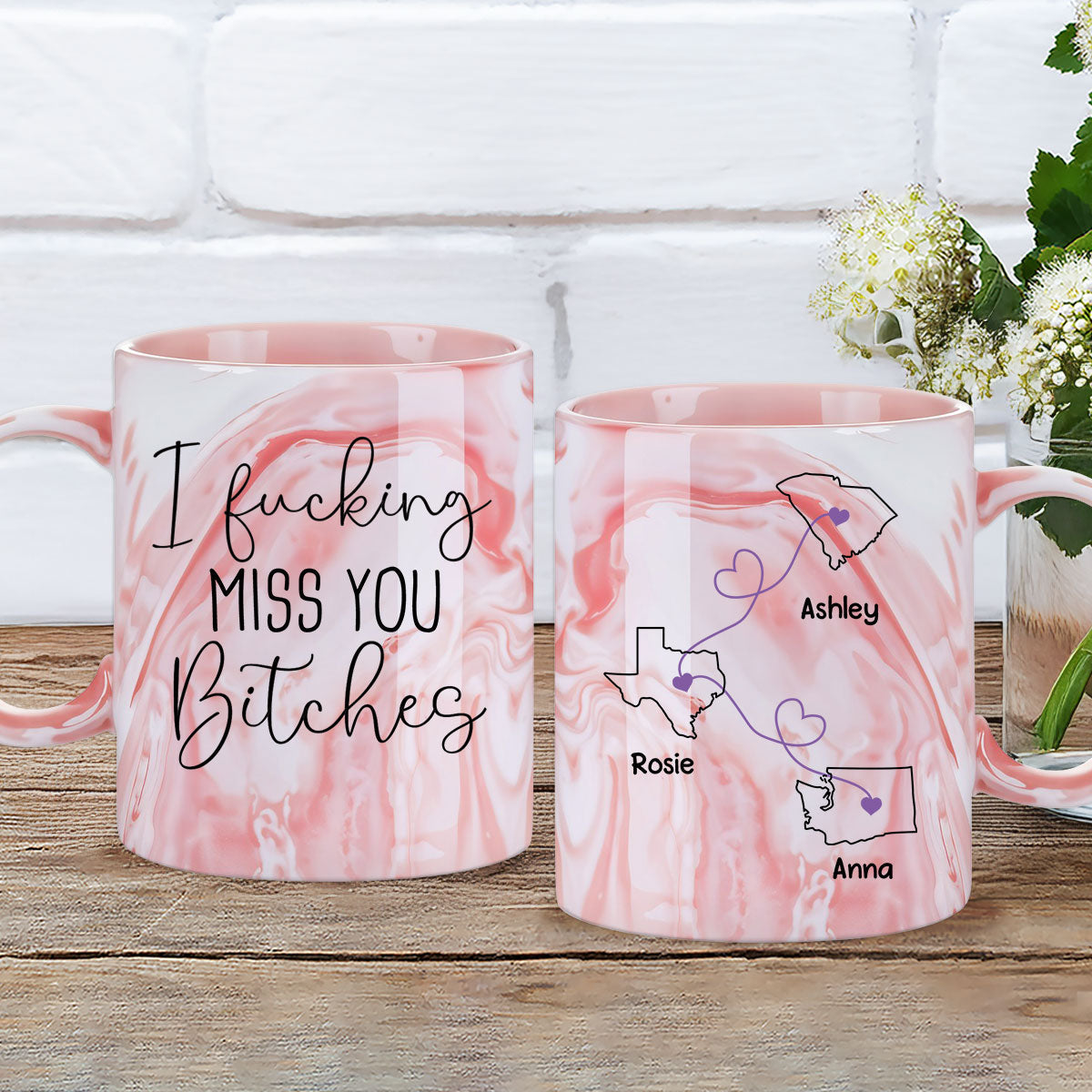 I Miss You Bestie - Personalized Custom Pink Marble Mug