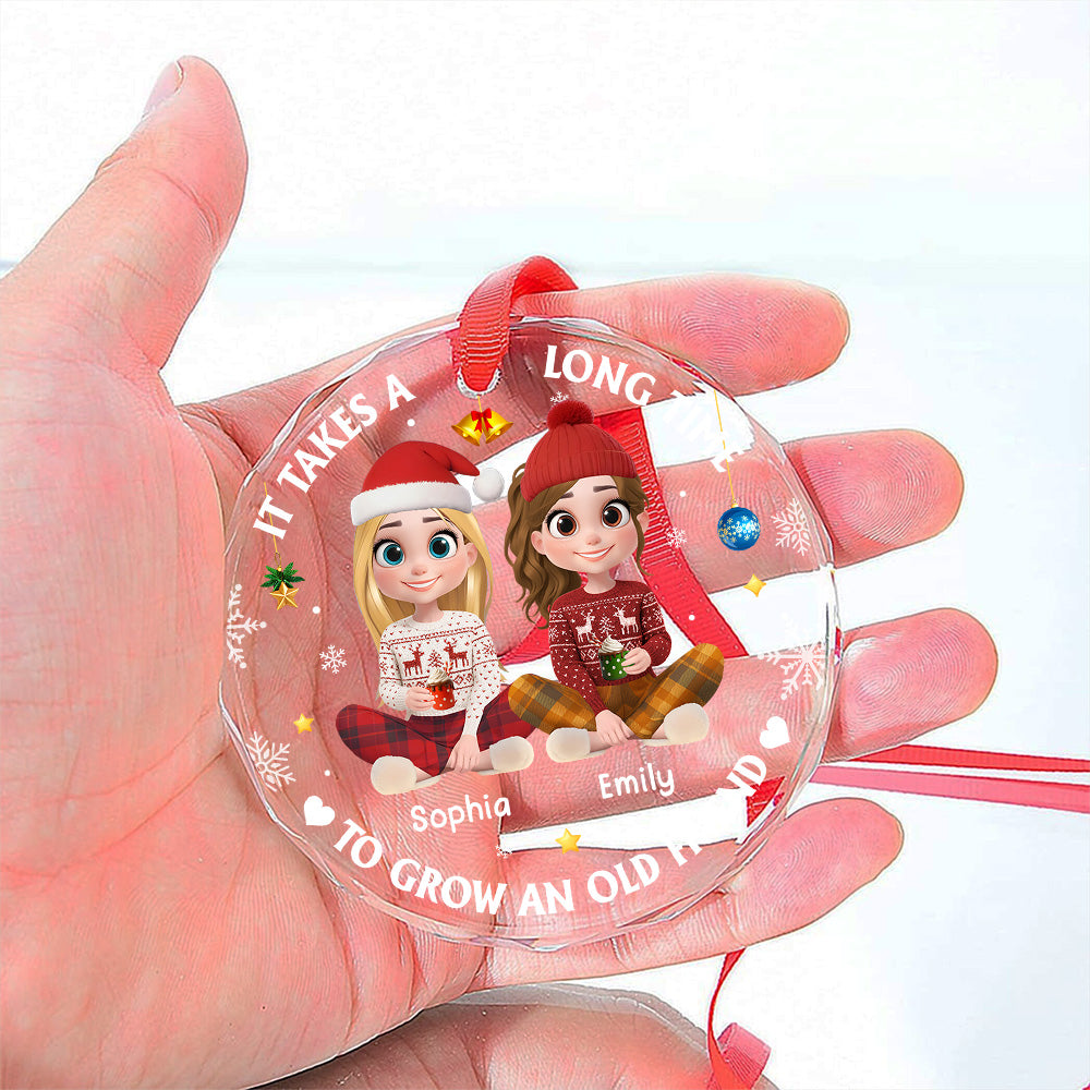 It Takes A Long Time To Grow An Old Friend Cartoonize - Personalized Custom Glass Ornament