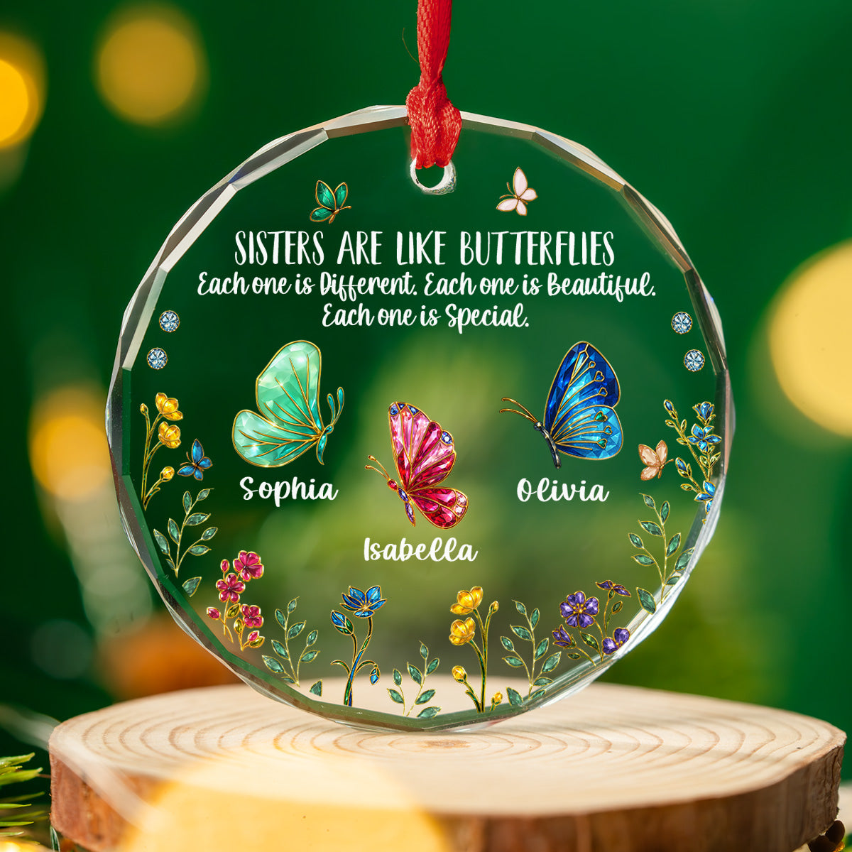 Sisters Are Butterflies Of Love - Personalized Custom Glass Ornament