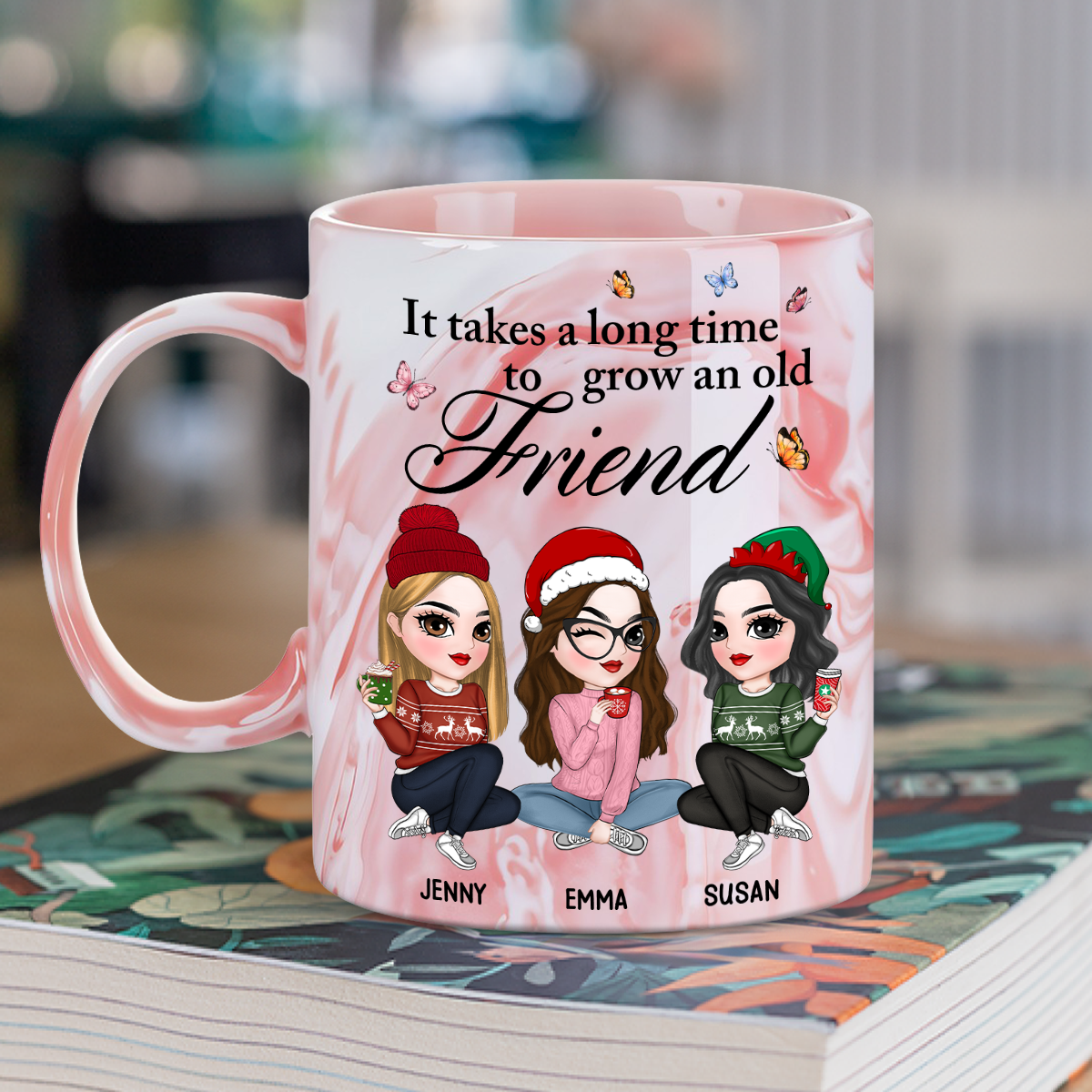 Lovely Besties - Personalized Custom Pink Marble Mug