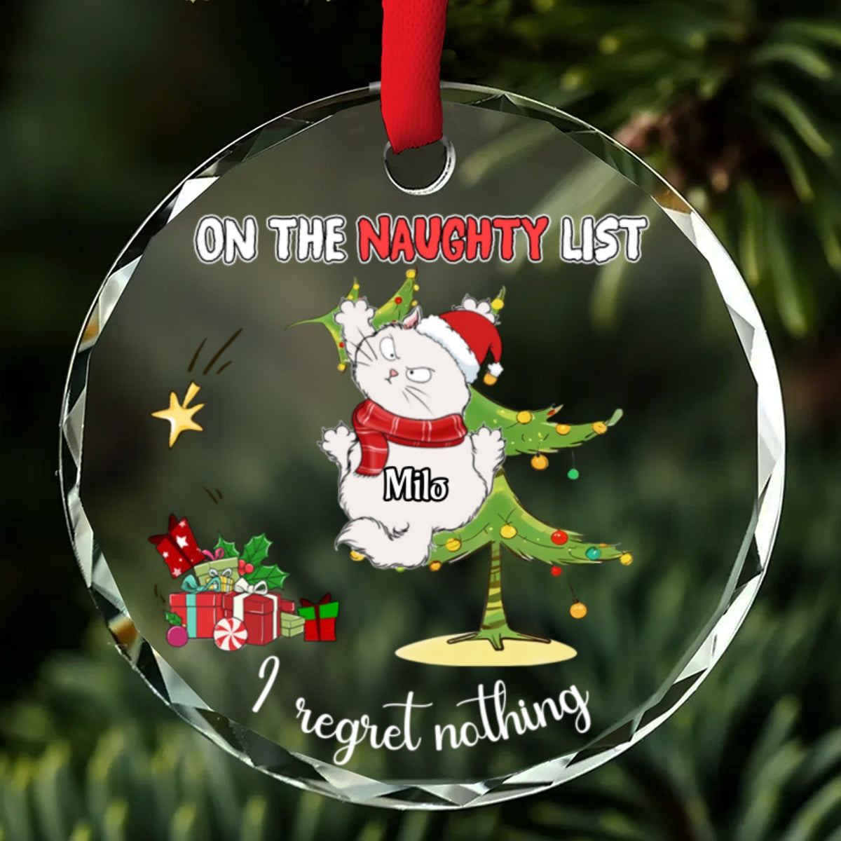 Naughty Cats Love Christmas - Personalized Custom Glass Ornament