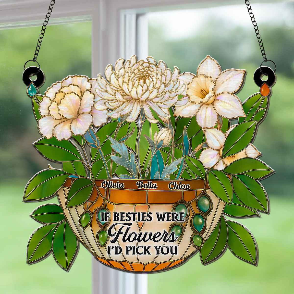 Besties Bloom Together - Personalized Custom Suncatcher