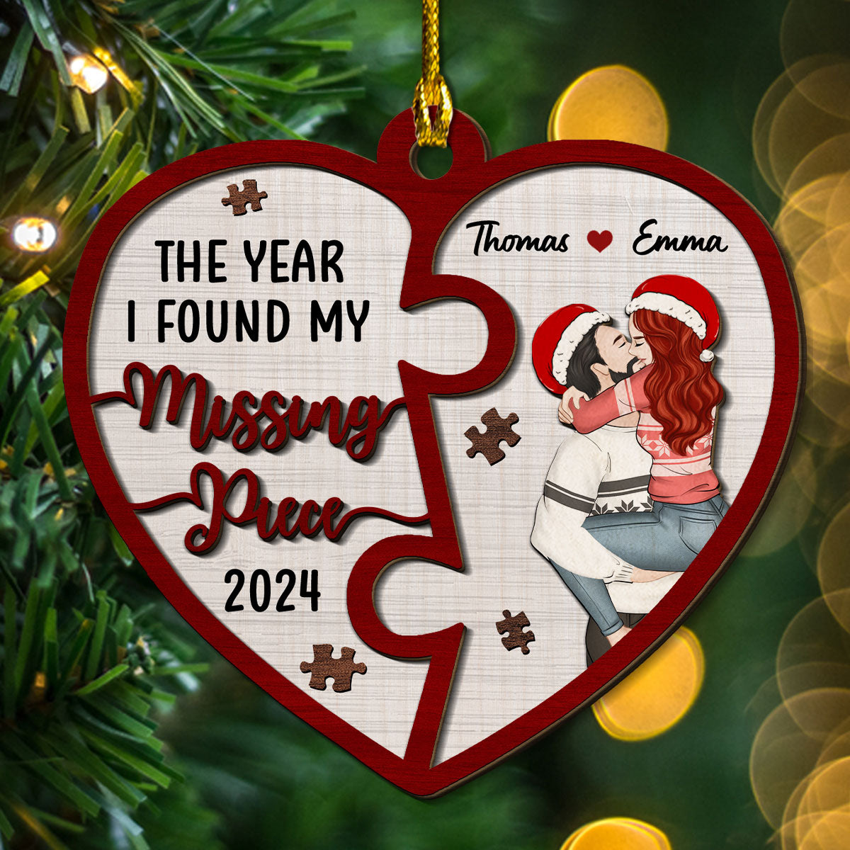 The Year I Found My Missing Piece Heart Puzzle - Personalized Custom 2-Layered Wood Ornament