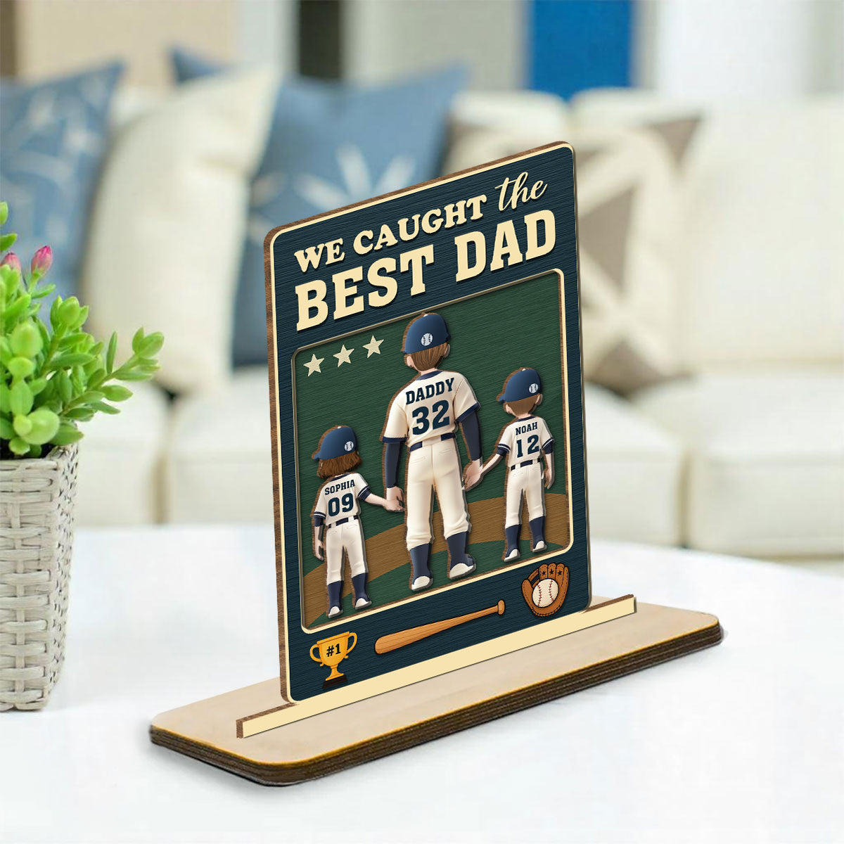 Daddy And His Teammate - Personalized Custom 2-Layer Wood Plaque With Flat Base
