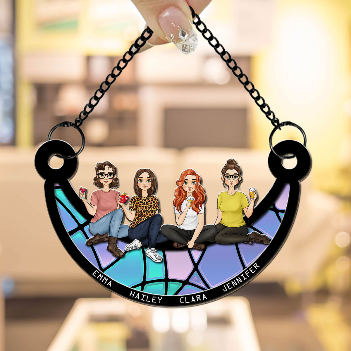 Best Friends Sitting On The Moon - Personalized Custom Suncatcher