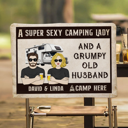 Sexy Camping Lady And Grumpy Old Husband - Personalized Custom Camping Chair Cover