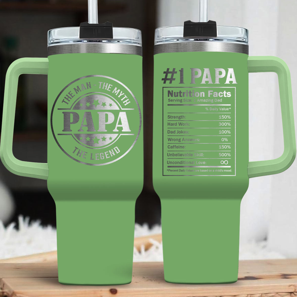 Nutrition Facts Of Dad - Personalized Custom Engraved 40oz Tumbler With Handle