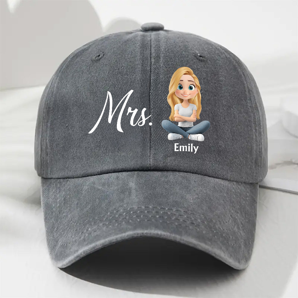 Mr And Mrs - Personalized Custom Vintage Washed Denim Cap