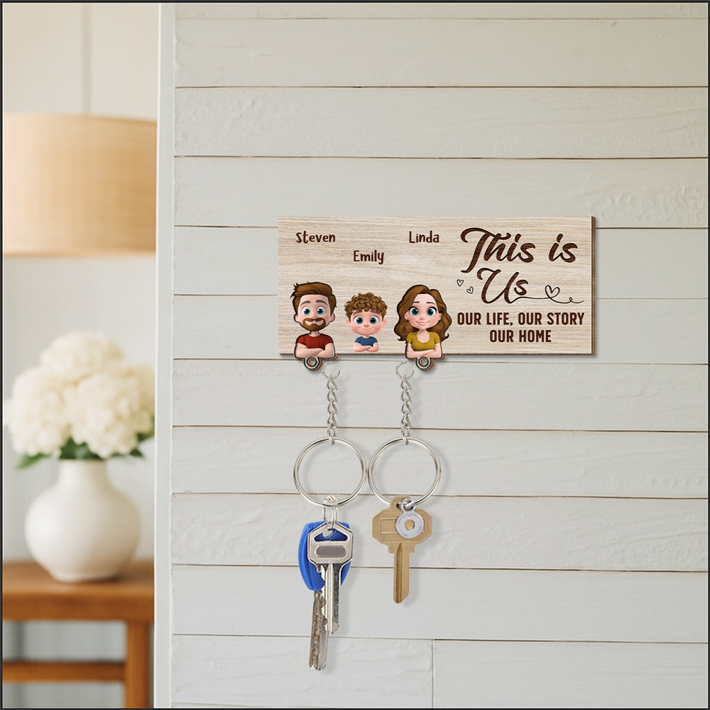 This Is Us - Personalized Custom Wooden Key Holder With Keychain