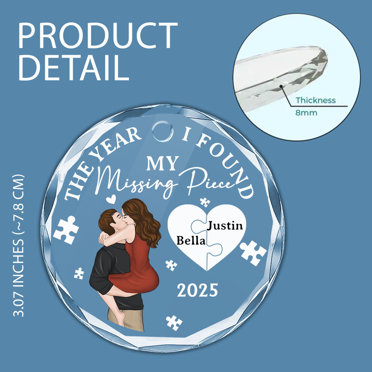 The Year I Found My Missing Piece Kissing - Personalized Custom Glass Car Ornament