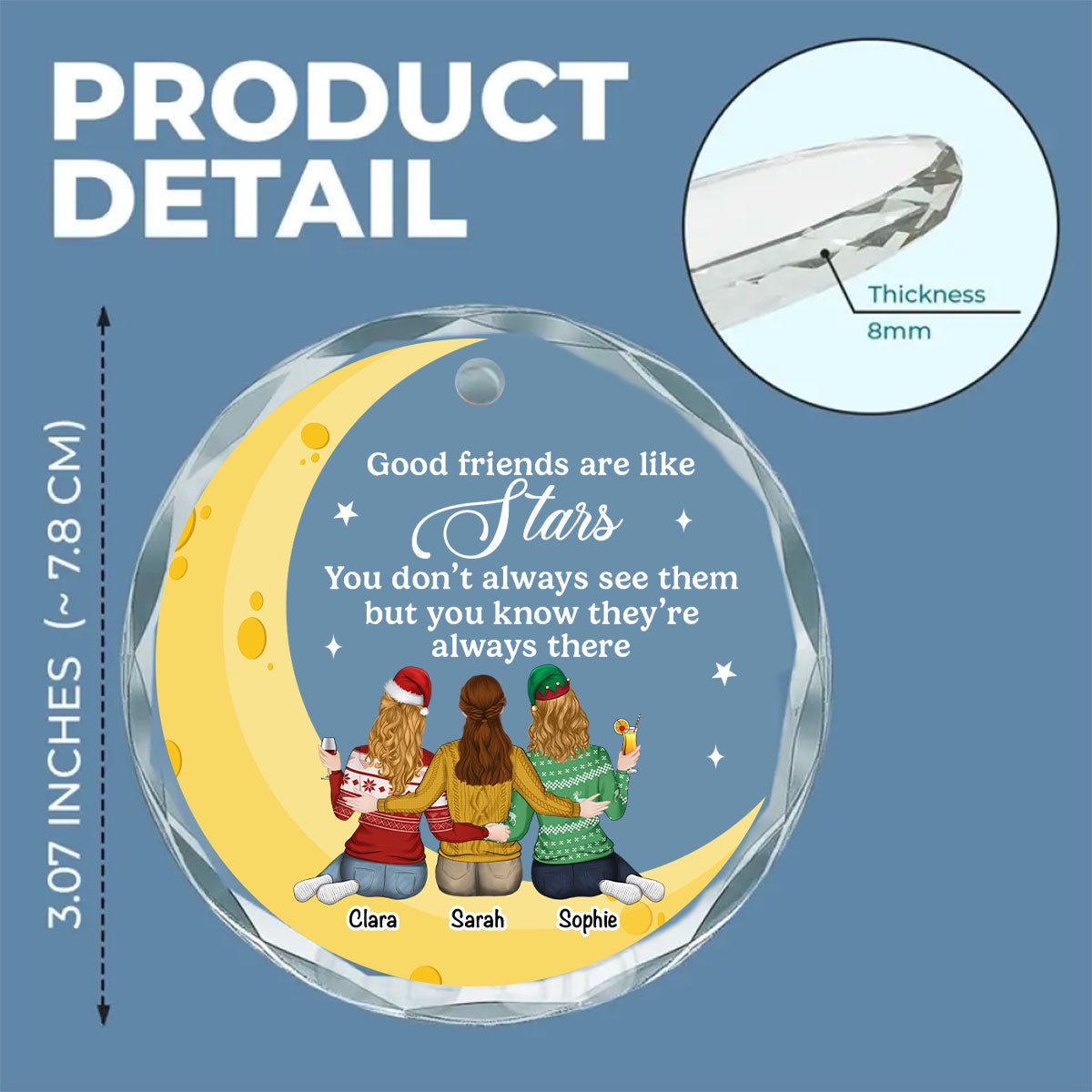 Friends Are Like Stars 2024 - Personalized Custom Glass Ornament