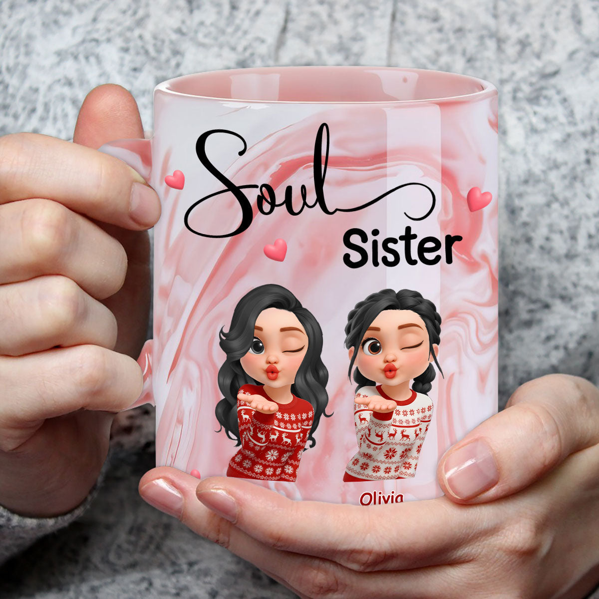 Sisters By Soul - Personalized Custom Pink Marble Mug