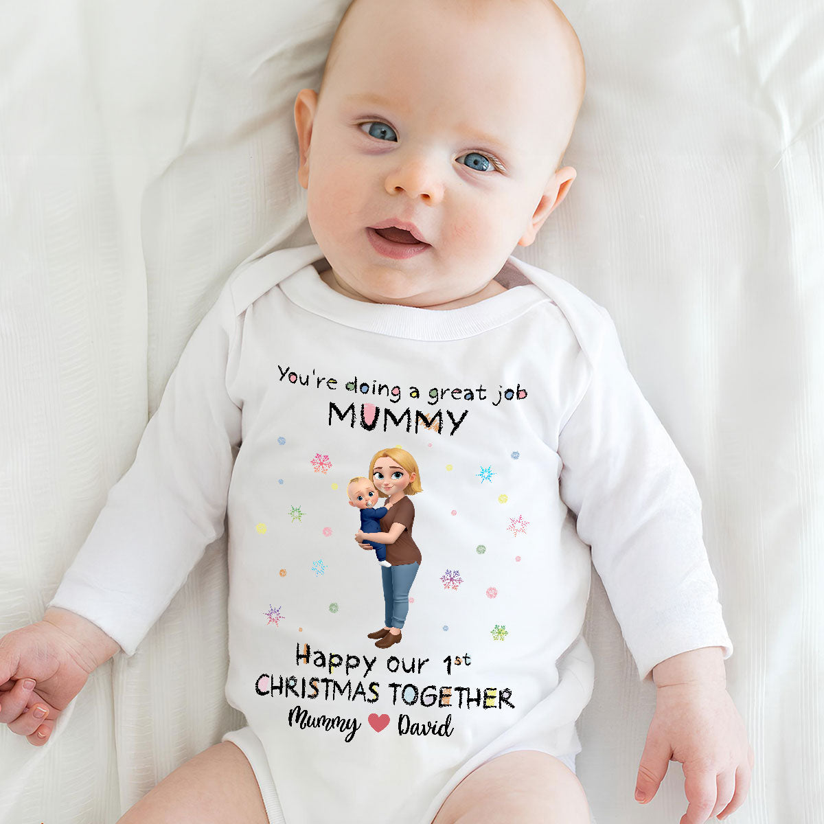 Mommy And Baby 1st Christmas - Personalized Custom Long Sleeve Baby Onesie