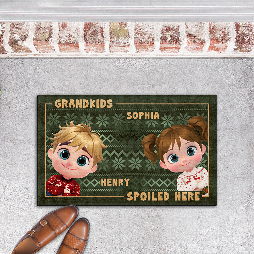 Grandkids Spoiled Here Merry Christmas  - Personalized Custom Doormat
