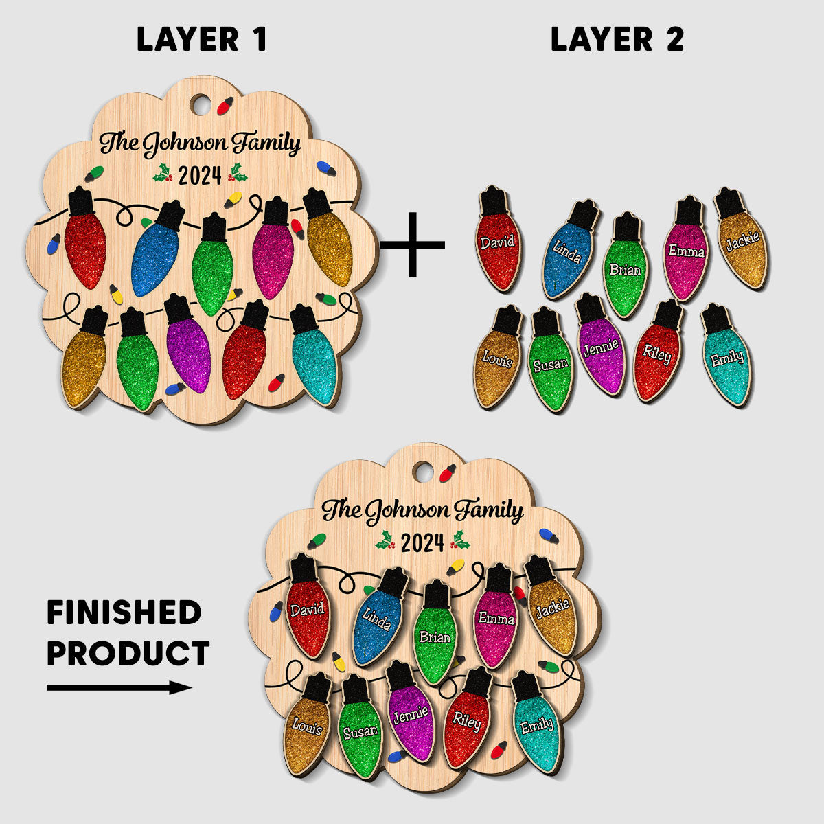 Merry Christmas My Family - Personalized Custom 2-Layered Wood Ornament