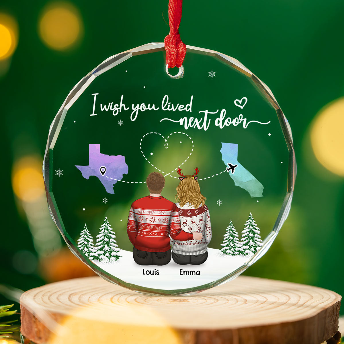 No Distance Between Friends - Personalized Custom Glass Ornament