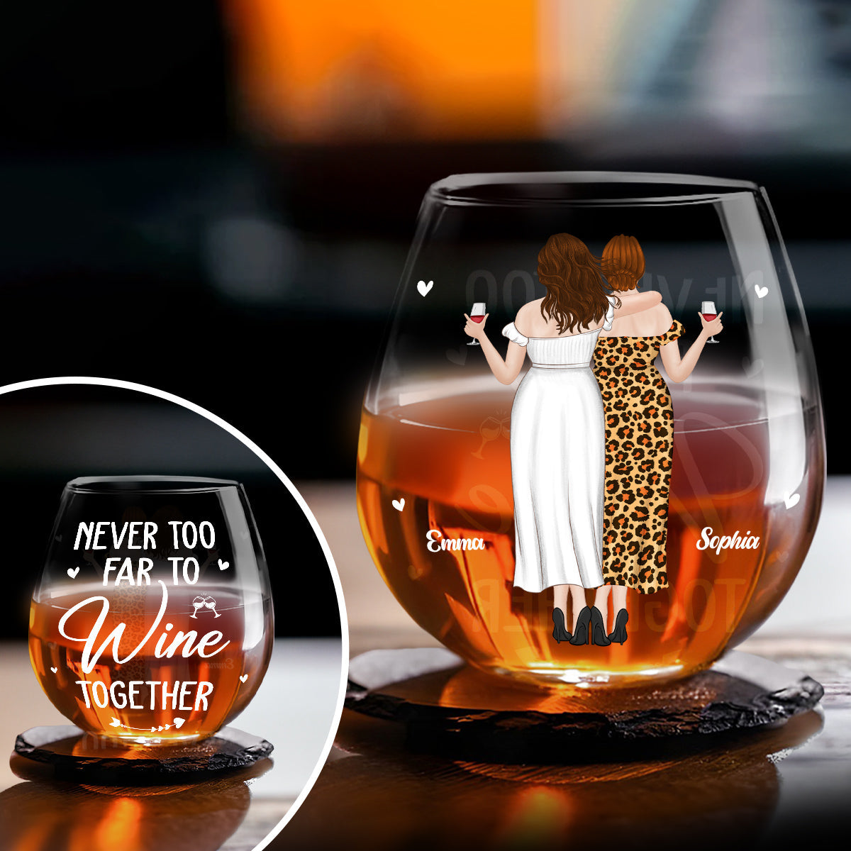 Never To Far - Personalized Custom Wine Glass