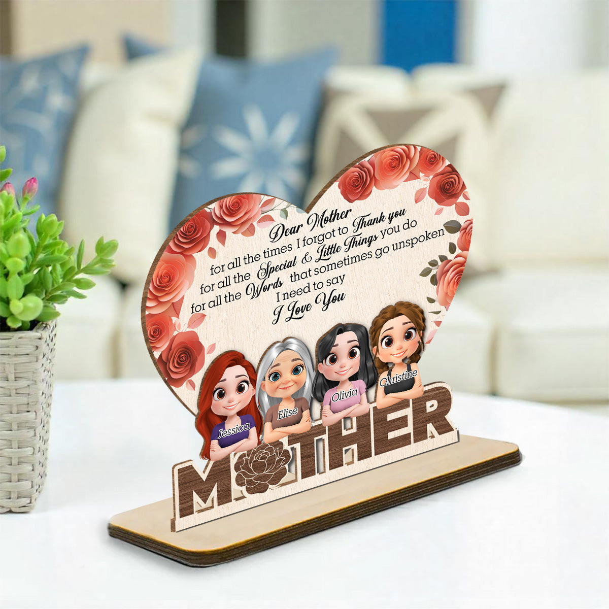 I Love You Mom - Personalized Custom 2-Layer Wood Plaque With Flat Base