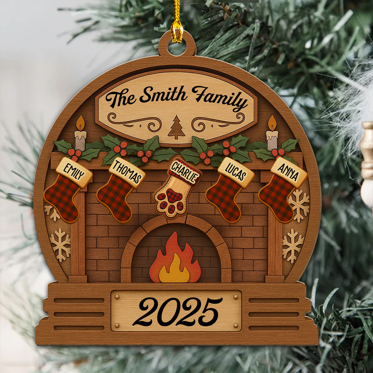 Christmas Eve Stockings - Personalized Custom Wood Ornament