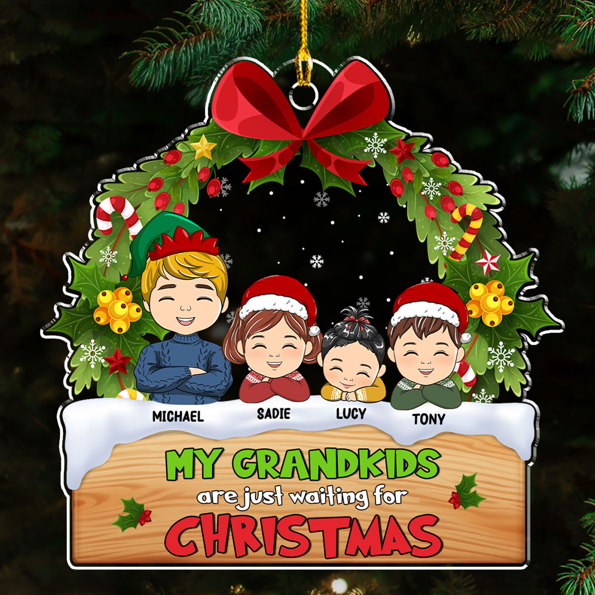 Our Grandkids Are Waiting For Christmas - Personalized Custom Acrylic Ornament