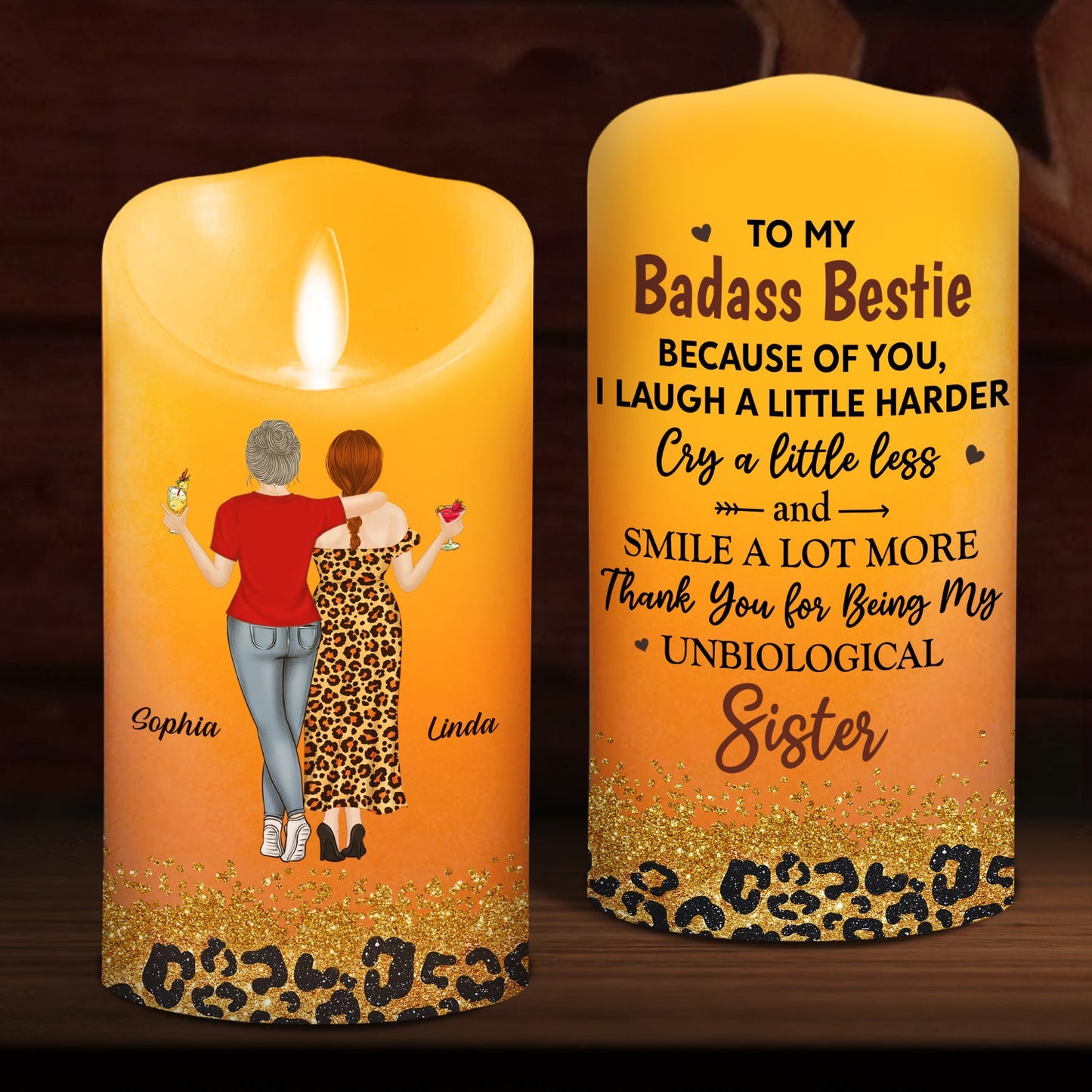 Because Of You I Laugh A Little Harder - Personalized Custom LED Candle
