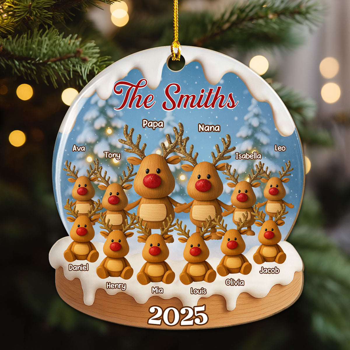 Family Christmas Reindeer - Personalized Custom Wood Ornament