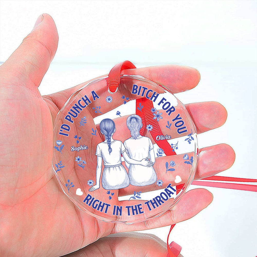 Punch Bitch Besties Blue Toile - Personalized Custom Glass Ornament