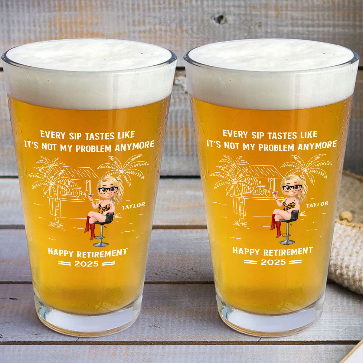 Happily Retired - Personalized Custom Beer Glass