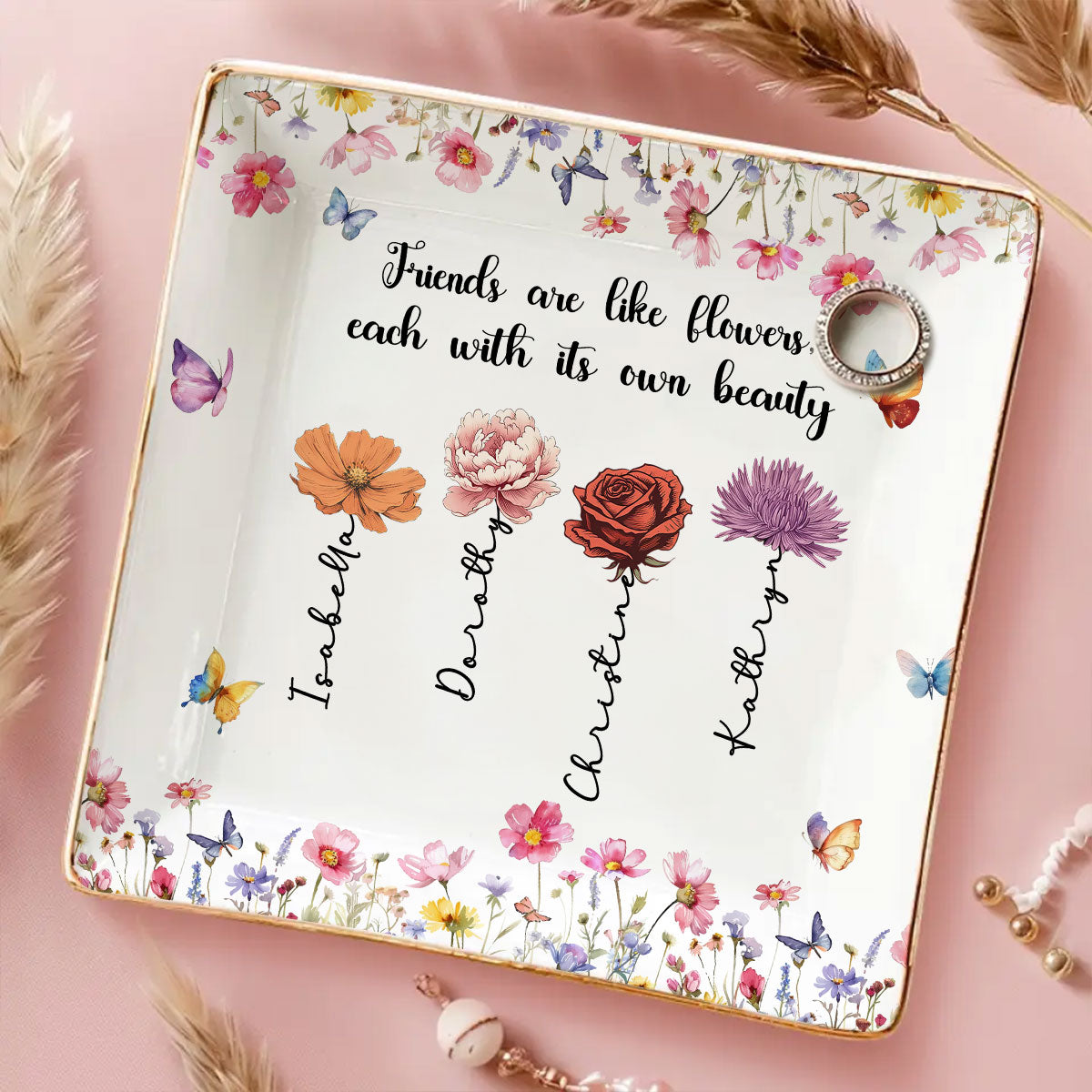 Friends Are Blossoms In Life - Personalized Custom Jewelry Dish