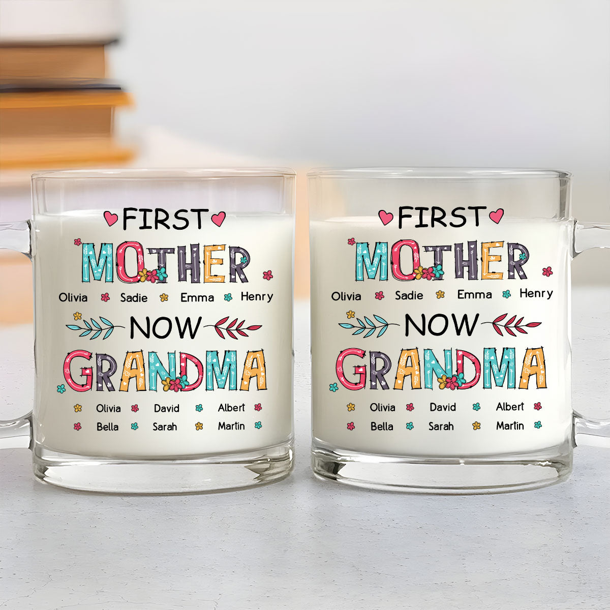 First Mom Now Grandma - Personalized Custom Glass Mug