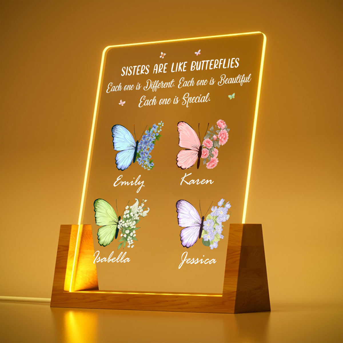 Sisters Bloom In Different Ways - Personalized Custom Plaque With Walnut Base