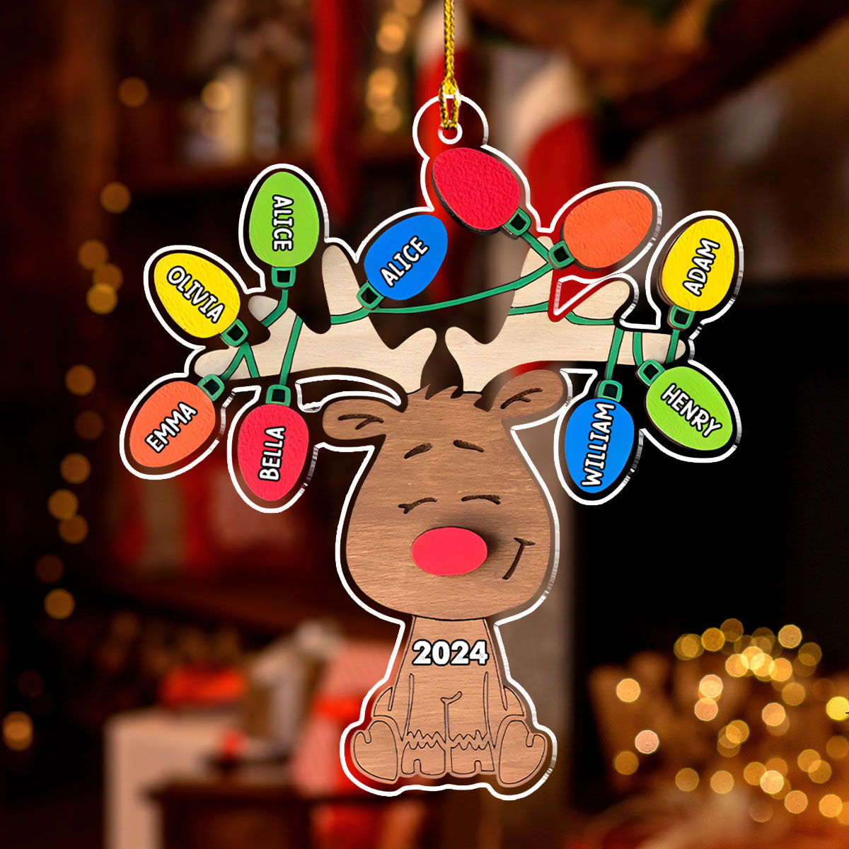Christmas Reindeer Family - Personalized Custom Acrylic Ornament