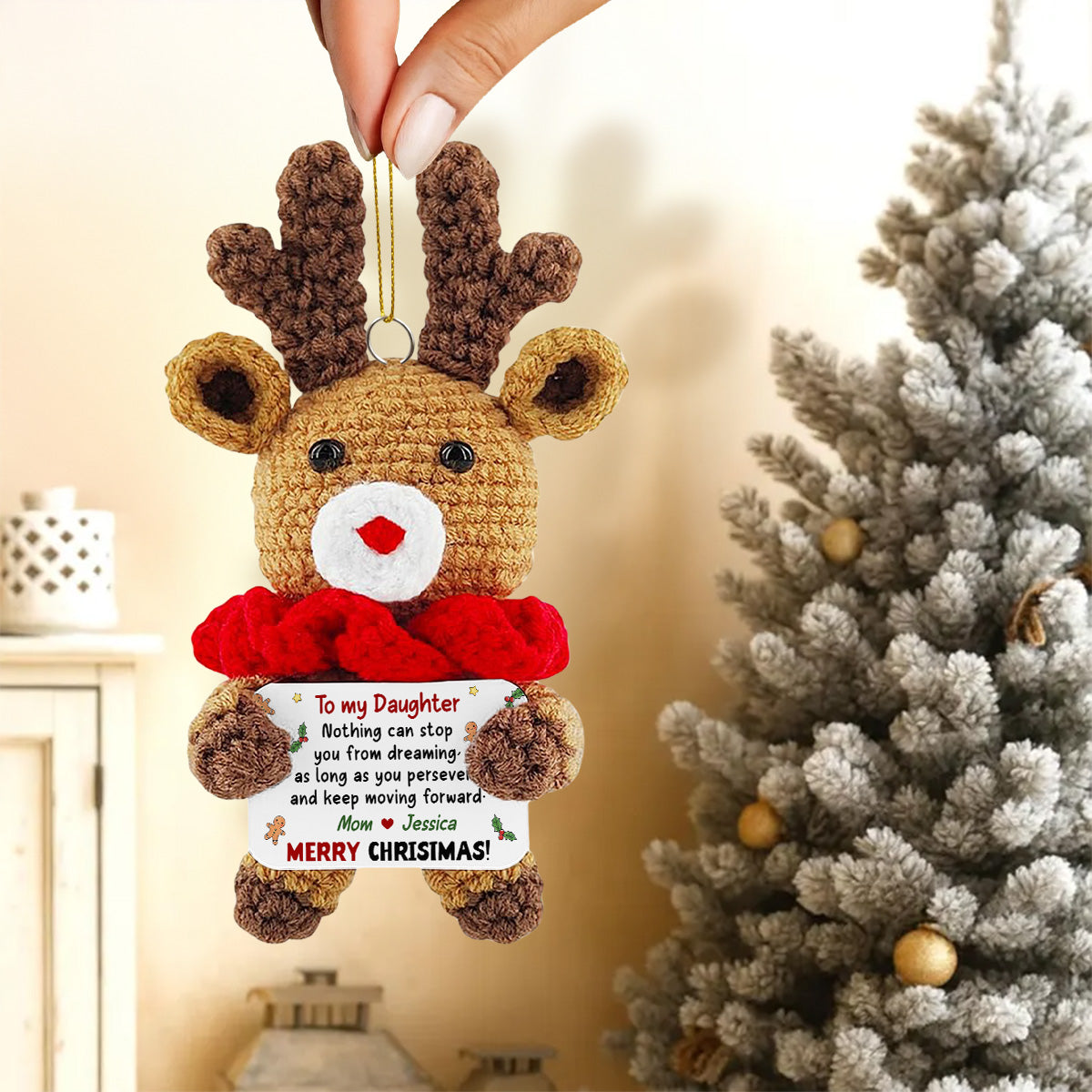 Keep Moving Forward - Personalized Custom Deer Crocheted Ornament
