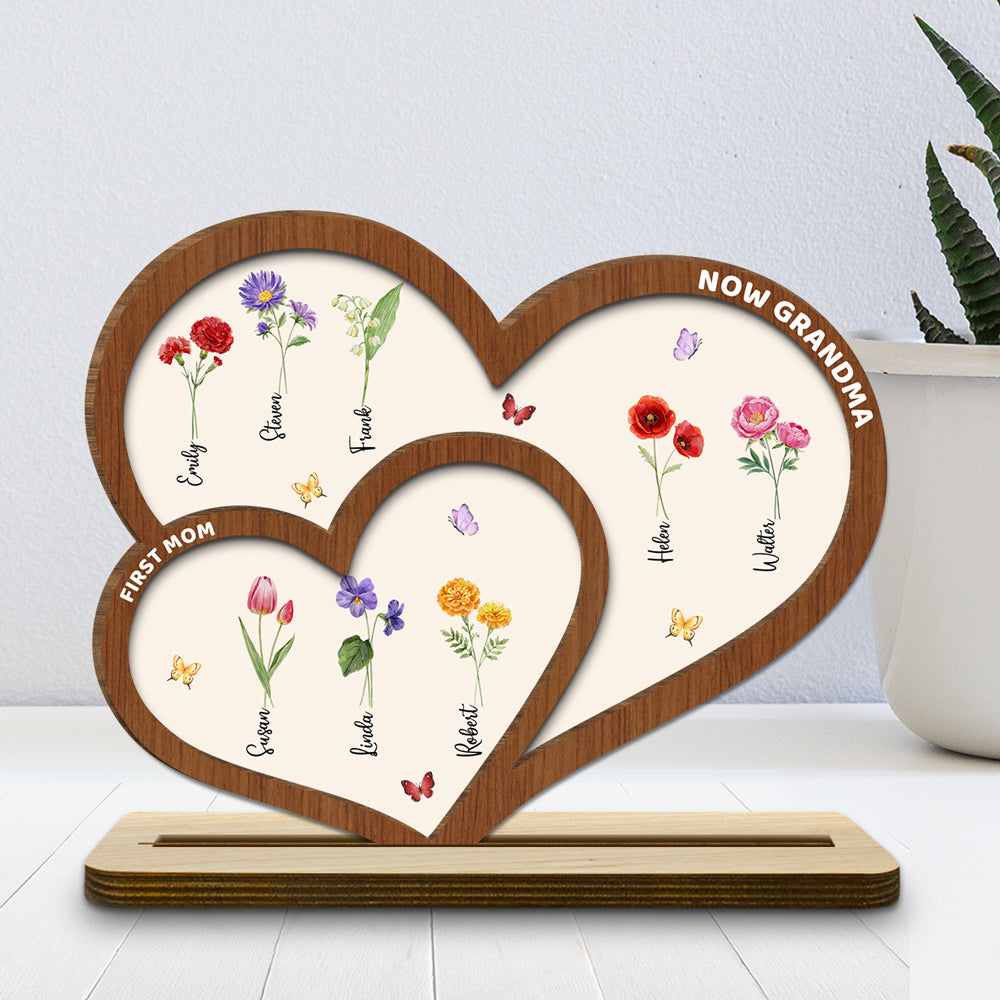 First Mom Now Grandma - Personalized Custom 2-Layer Wood Plaque With Flat Base