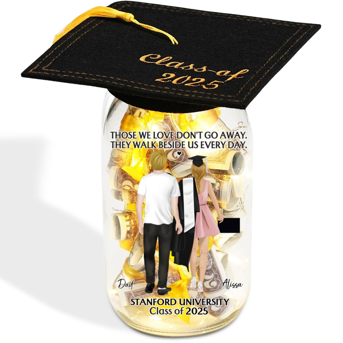 Happy Graduation In Loving Memory - Personalized Custom Graduation Mason Jar Light