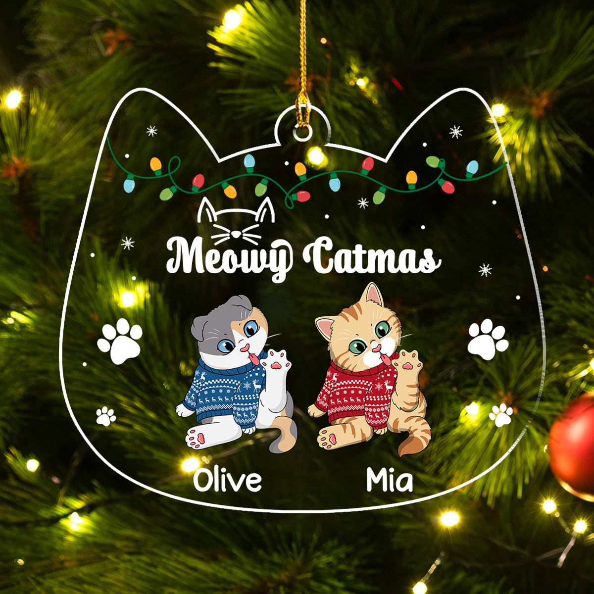 Meowy Catmas Licking- Personalized Custom Acrylic Ornament