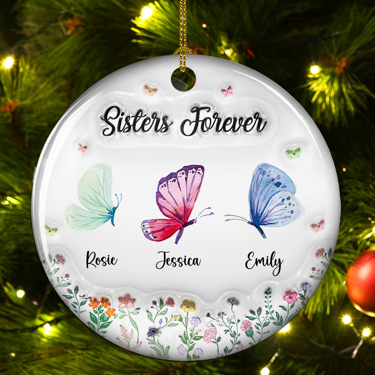 Butterfly Besties Forever - Personalized Custom 3D Inflated Effect Ceramic Ornament