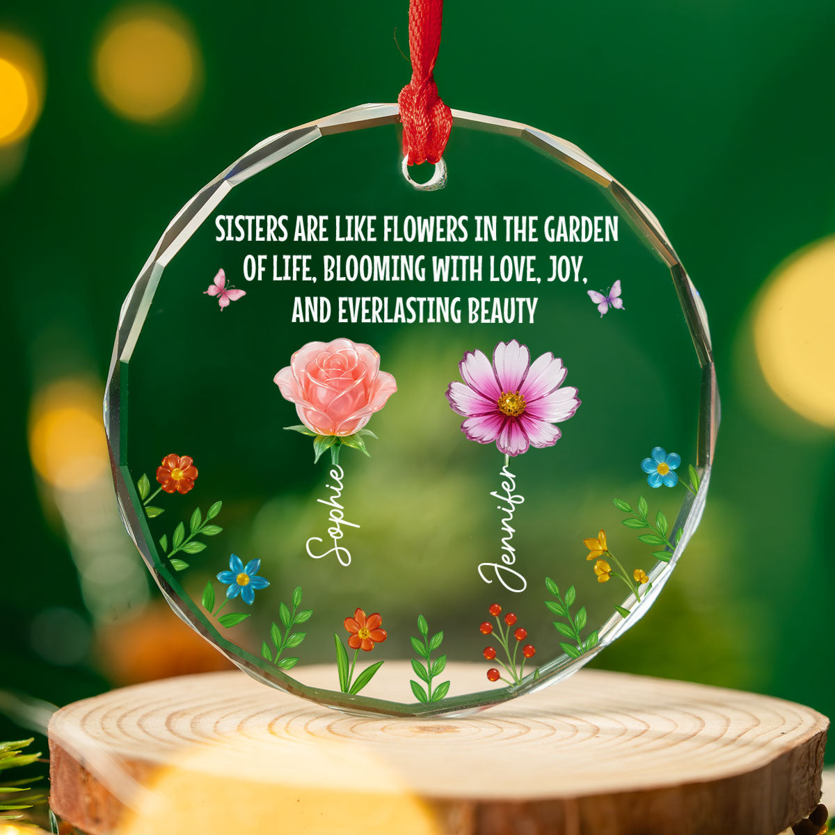 Sisters Bloom With Love And Joy - Personalized Custom Glass Ornament