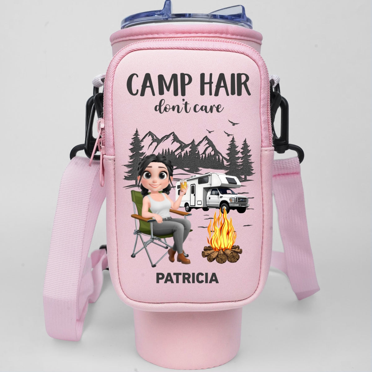 Camp Hair Do Not Care - Personalized Custom Water Bottle Carrier Bag