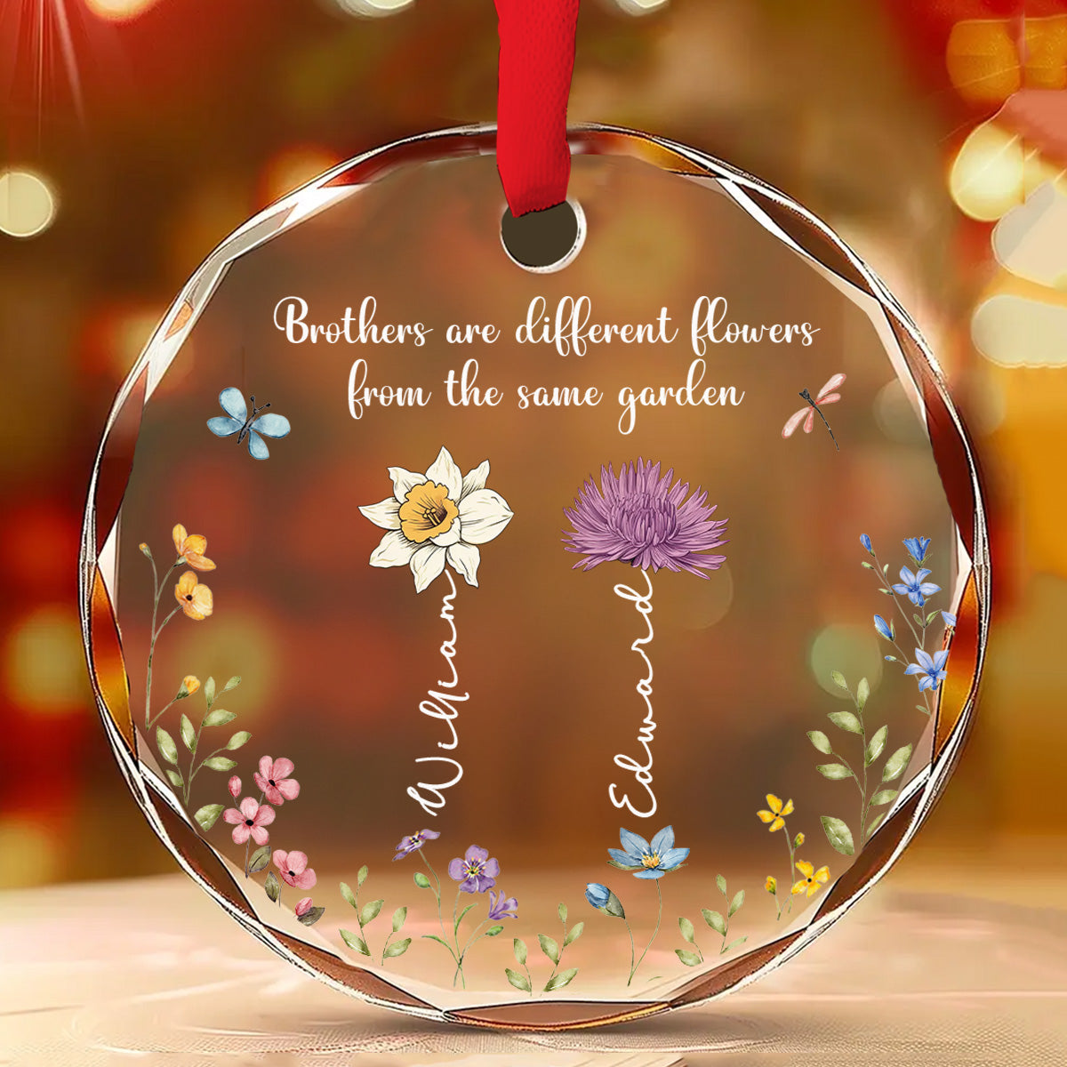 Siblings Are Different Flowers From The Same Garden - Personalized Custom Glass Ornament