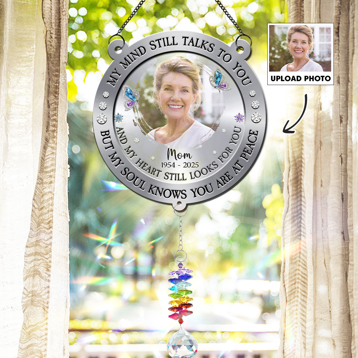 Mind Heart My Soul - Personalized Custom Suncatcher With Crystal Rainbow Charm